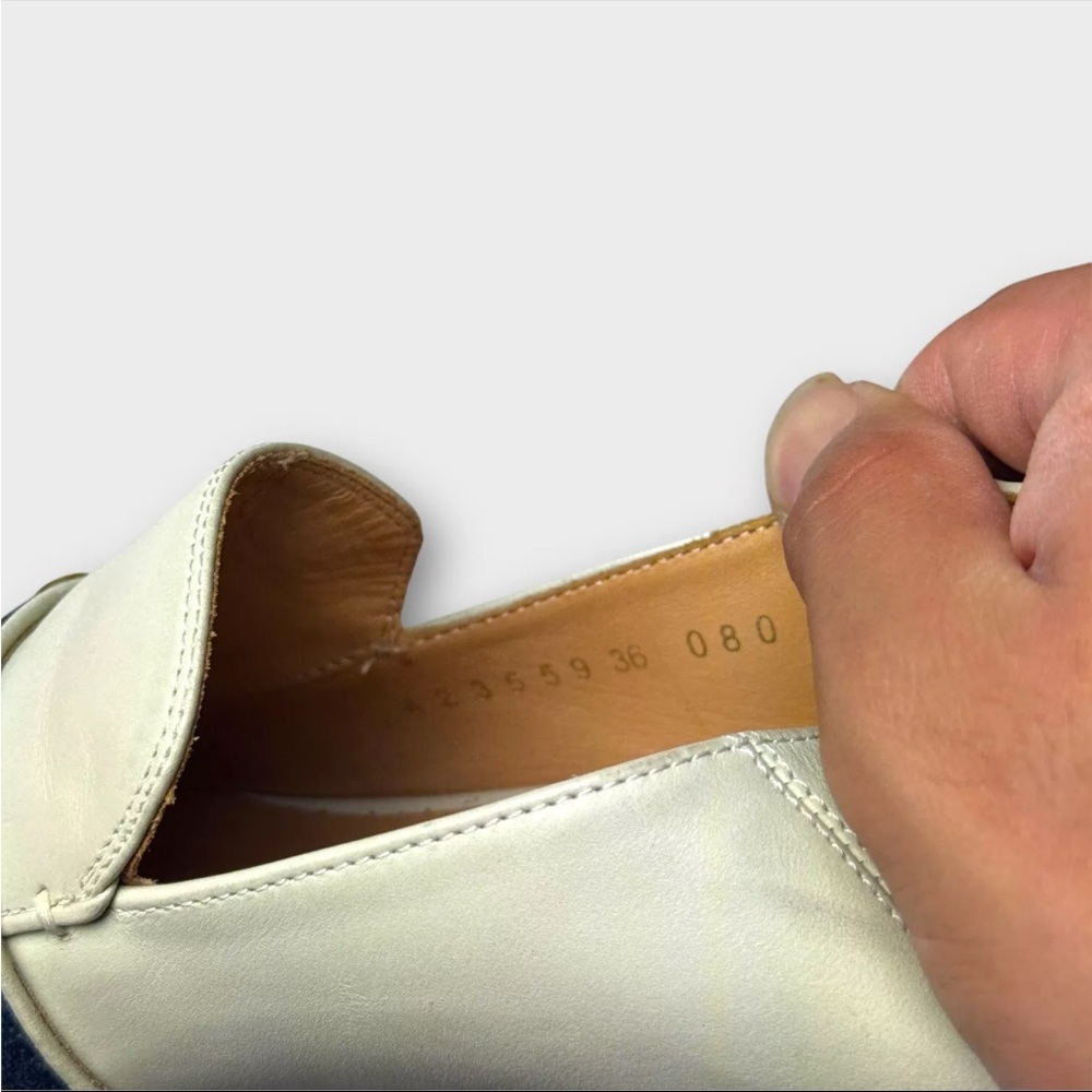 Gucci Ivory Leather Pearl Heel GG Marmont Loafers Shoes Women 36 US Size 6 - Picture 11 of 16